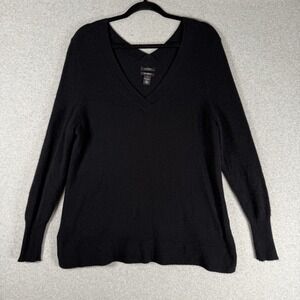 Halogen cashmere sweater womens 2XL black v neck off shoulder pullover